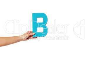 hand holding up the letter B from the left