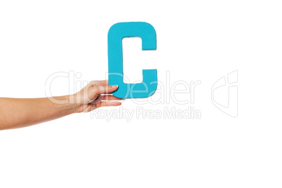 hand holding up the letter C from the left