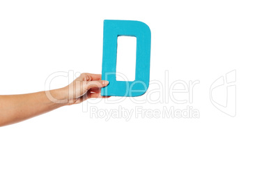 hand holding up the letter D from the left