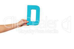 hand holding up the letter D from the left