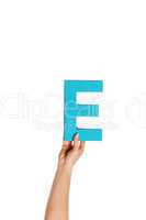 hand holding up the letter E from the bottom