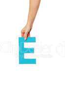 hand holding up the letter E from the top