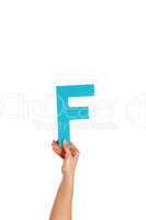 hand holding up the letter F from the bottom