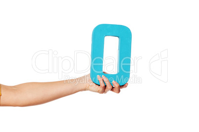 hand holding up the letter O from the left
