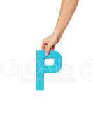 hand holding up the letter P from the top