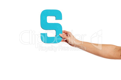 hand holding up the letter S from the right