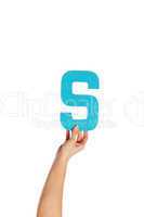 hand holding up the letter S from the bottom