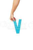 hand holding up the letter V from the top