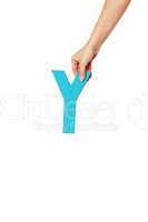 hand holding up the letter Y from the top