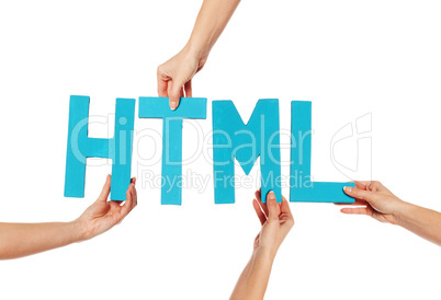 Female hands holding letters HTML