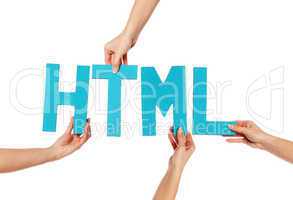 Female hands holding letters HTML