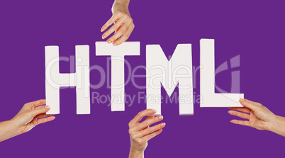 Female hands holding letters HTML