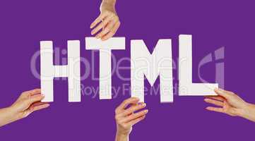 Female hands holding letters HTML