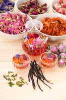 Herbal natural floral tea infusion with dry flowers