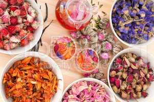 Herbal natural floral tea infusion with dry flowers