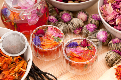 Herbal natural floral tea infusion with dry flowers