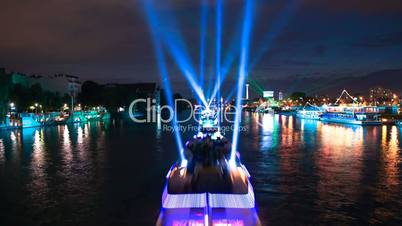 Berlin Skyline Light City Timelapse with Light Speed Boats in Full HD 1080p, German Capital