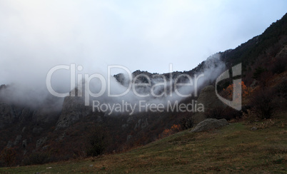 Movement of the clouds on the mountain Demerdji. Alushta, Crimea, Ukraine