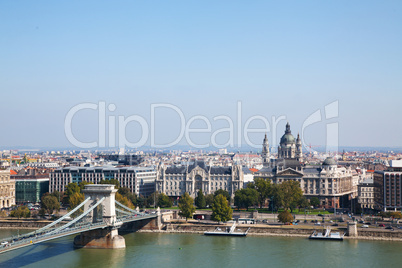 Overview of Budapest with Szechenyi chain bridge