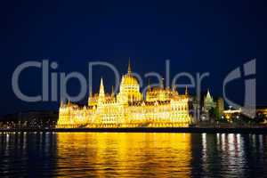 Hungarian House of Parliament in Budapest at the night time