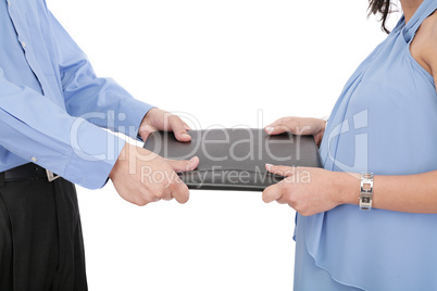 picture of two angry business person fighting for contract