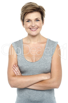 Profile shot of charming woman flashing a smile