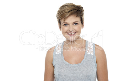 Face of a beautiful smiling woman with brown hairs