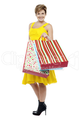 Stunning fashionable woman carrying shopping bags