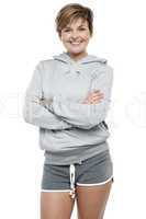 Attractive lady wearing winter sweater and shorts