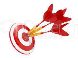 Dart Hitting a Target, Isolated On White.