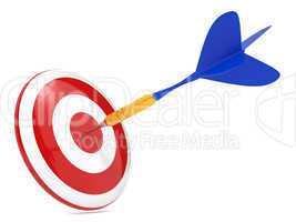 Dart Hitting a Target, Isolated On White.