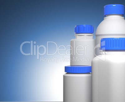 Pill Bottles on Blue Background.