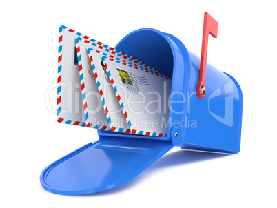 Blue Mailbox with Mails