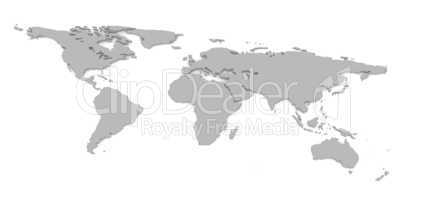 3D World Map on White Background.