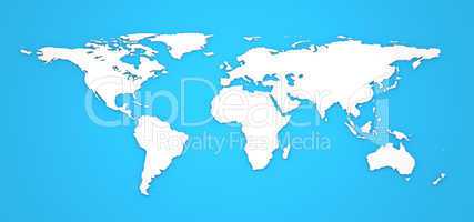 3D World Map on Blue Background.