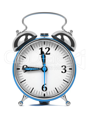 Blue Old Style Alarm Clock Isolated on White.