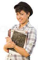 Portrait of Mixed Race Female Student Holding Books Isolated