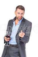 Portrait of thoughtful business man with glass wine