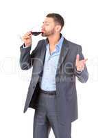 Portrait business man with glass wine