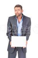 Portrait businessman showing an empty board to write