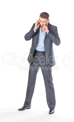 Full length portrait businessman with mobile phone