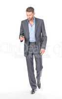 Full length portrait businessman with mobile phone