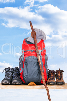 Hiking boots with backpack