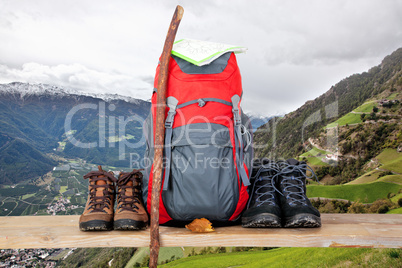 Hiking boots with backpack