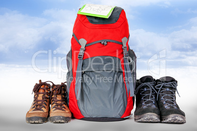 Hiking boots with backpack