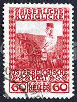 Postage stamp Austria 1908 Franz Josef on Horseback, Emperor of