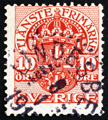 Postage stamp Sweden 1910 Arms of Sweden, Official Stamp