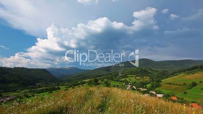 flying butterflies against the backdrop of mountain scenery