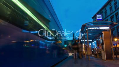 People waiting for tram at the stop timelapse, 4K