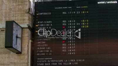 Timetable and clock timelapse at Rome Termini Train Station